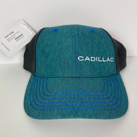 Cadillac Twill Hat Cap Baseball Women's Ladies Teal Gray Adjustable NWT - Picture 2 of 8